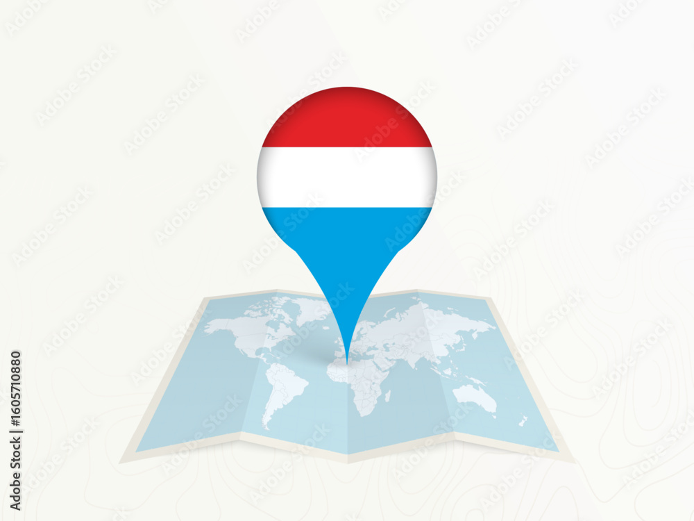 Naklejka premium Luxembourg Map Pin with National Flag on Open World Map.