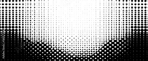 Grunge halftone gradient background faded dotted grit noise texture. Black and white rasterized sand wallpaper.
