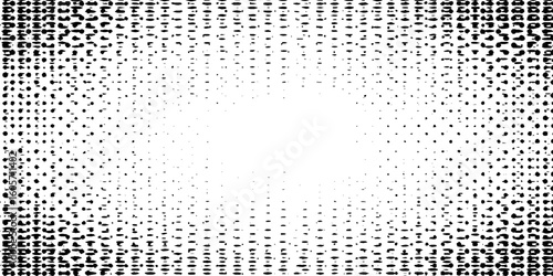 Grunge halftone gradient background faded dotted grit noise texture. Black and white rasterized sand wallpaper.
