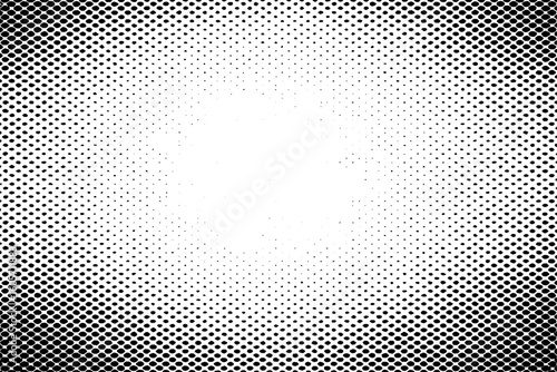 Grunge halftone gradient background faded dotted grit noise texture. Black and white rasterized sand wallpaper.