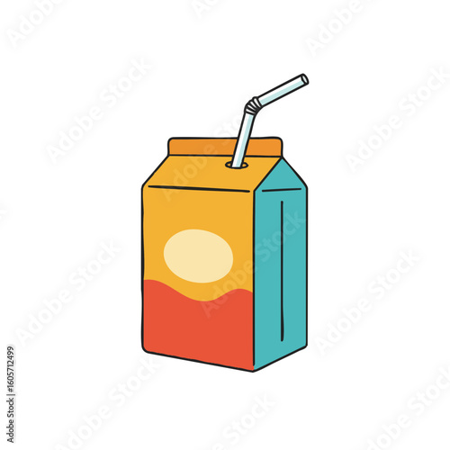 Vector illustration of juice box with straw flat style on white background, kids drink container