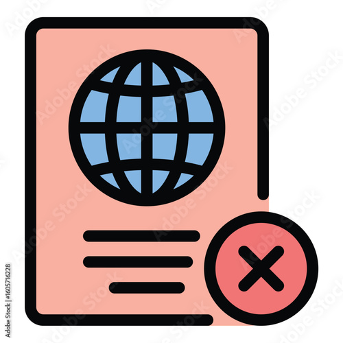 Deported icon flat line style illustration representing forced removal from a country due to legal or immigration issues, suitable for immigration law, border control, and government policy projects