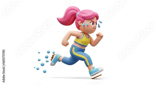 Cartoon female character running workout fitness illustration