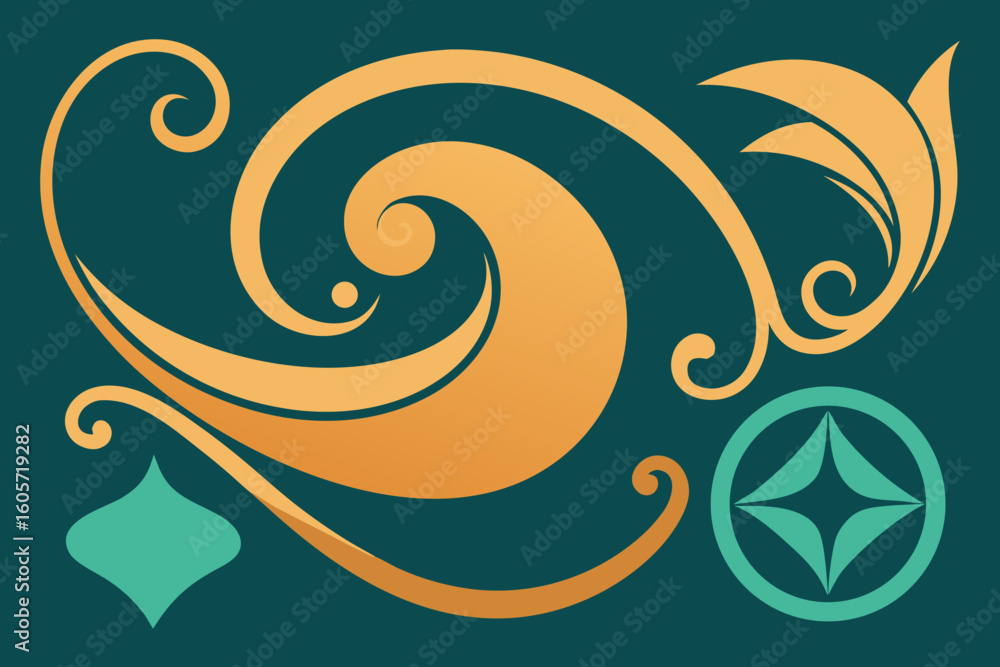 Fototapeta premium A vibrant abstract floral vector background with swirling blue and green wave patterns, ideal for modern design elements or decorative wallpaper