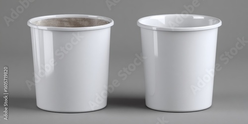 Wallpaper Mural Two pristine white enamel cups, standing side by side against a simple background, showcase their clean design and simple elegance. Torontodigital.ca