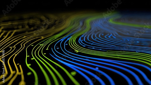 Abstract design with swirling lines of bright colors.