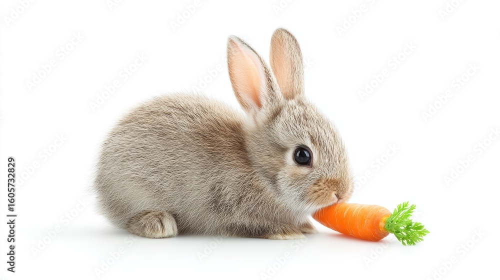 Fototapeta premium Cute Bunny Eating Carrot - Rabbit Animal Pet Food