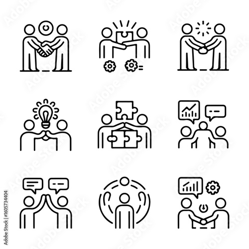Quality full and unique Team building line icon set 