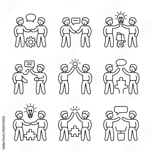 Quality full and unique Team building line icon set 