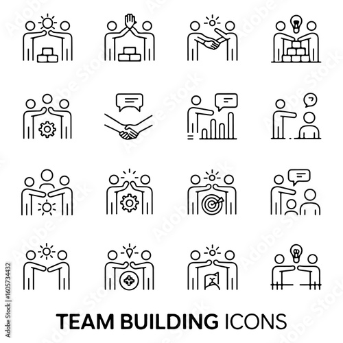 Quality full and unique Team building line icon set 
