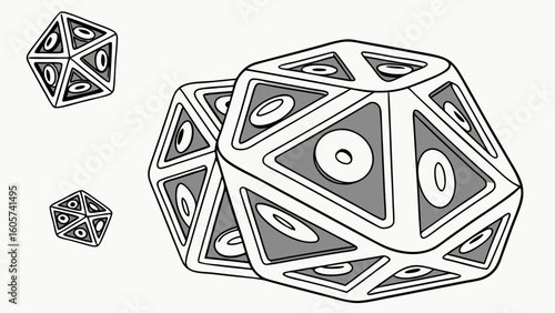 Abstract Geometric Dice Structure in Minimalist Black and White Design