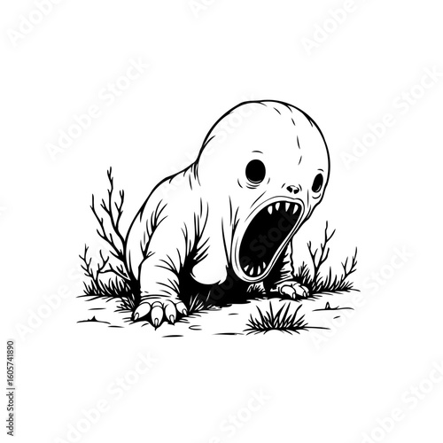 Terrifying monster crawling in the dark with an open mouth perfect for horror designs halloween season and creepy theme concept