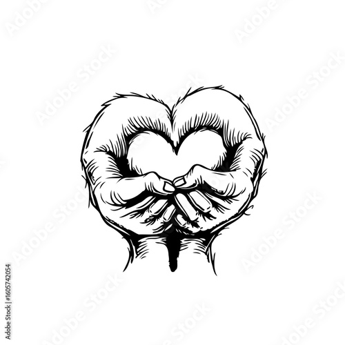 Abstract sketch of hands forming a heart shape expressing love and care in drawing illustration