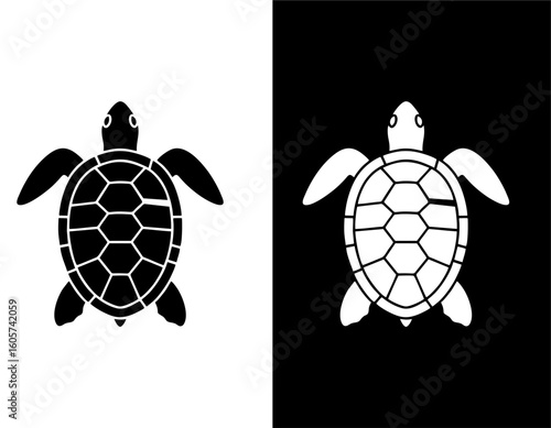 Silhouette turtle top view, flat icon design, monocolor theme