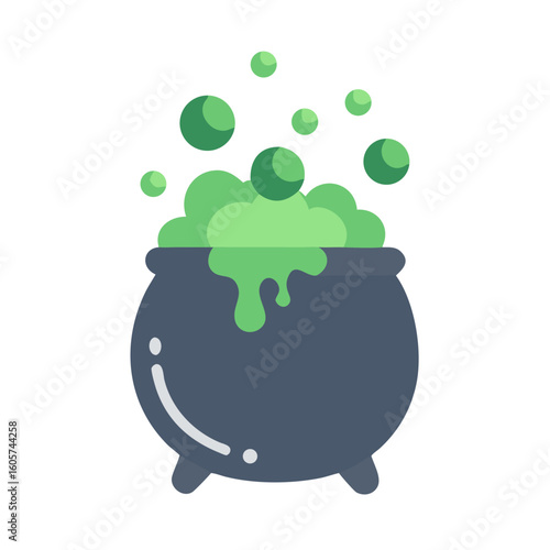 Vector art of a witchs cauldron bubbles with a green potion, isolated on white background