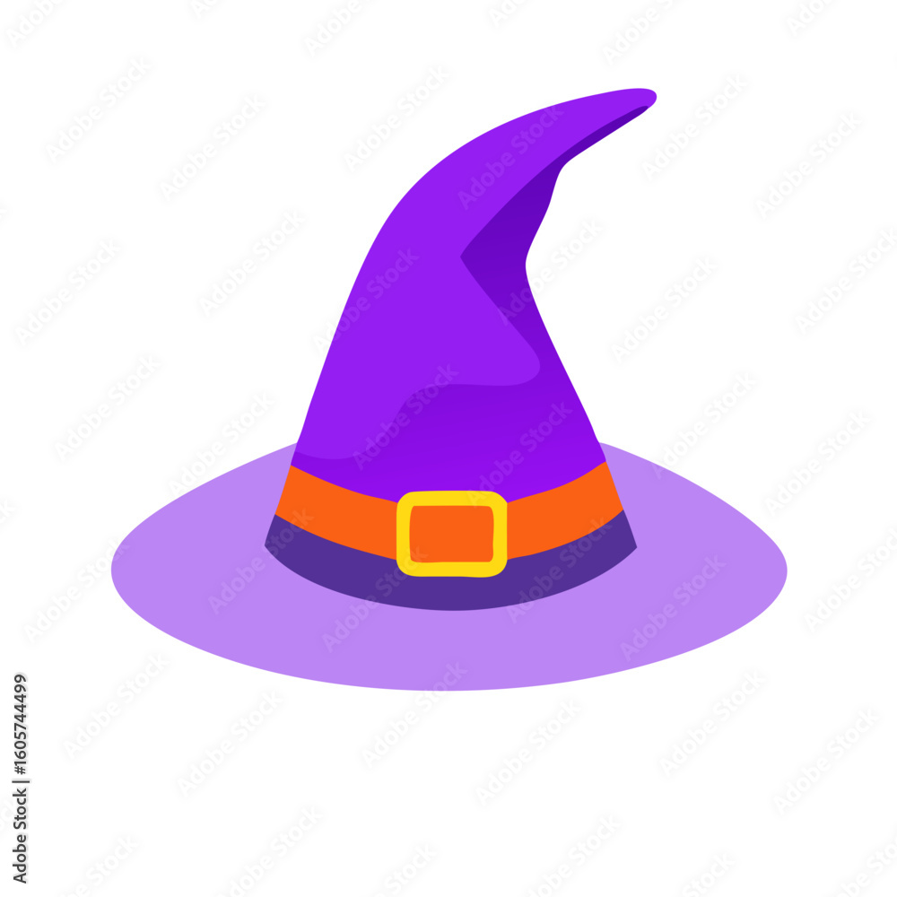 Naklejka premium Vector art of a purple witchs hat with an orange buckle is ready for halloween isolated on white background