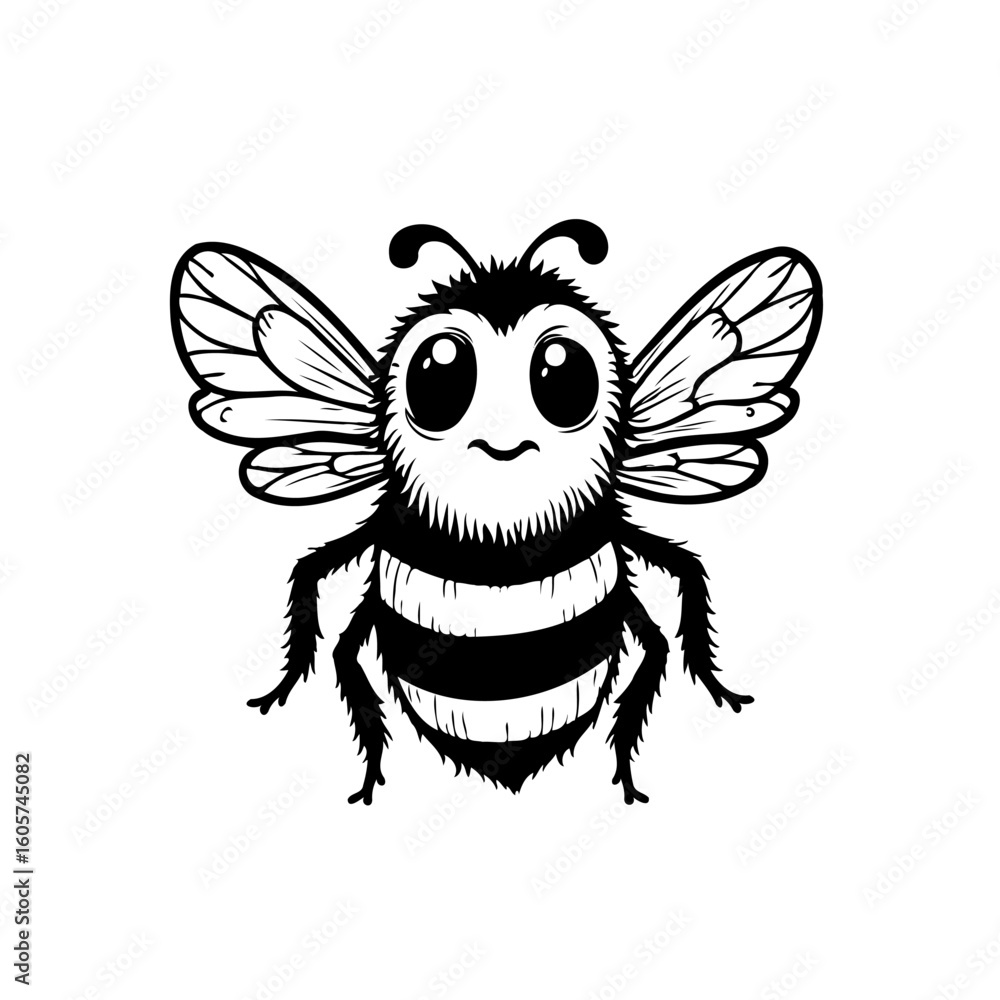 Naklejka premium Adorable cartoon bee illustration showcasing detailed wings and stripes in a simplistic design creating a charming aesthetic