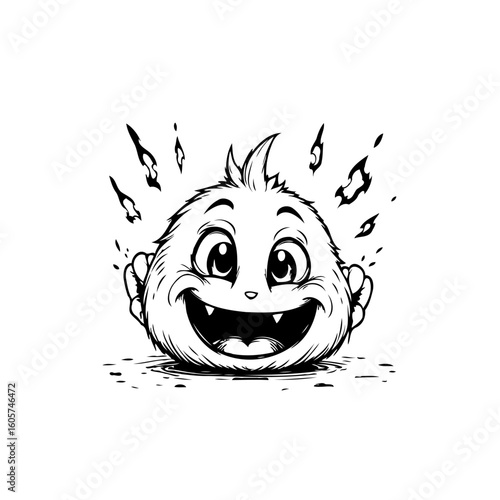 Cartoon fuzzy character with a playful expression radiating positive vibes and happiness design illustration