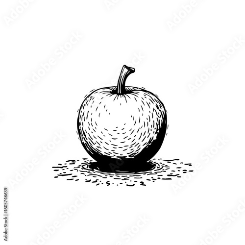 Hand drawn apple illustration with rough shading gives a vintage or rustic artistic feel in black and white