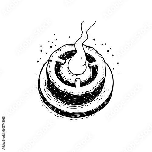 Stylized sketch of an incense burner releasing smoke creating a peaceful and spiritual atmosphere for meditation