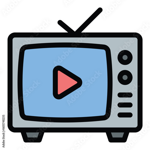 Advertisement TV icon flat line style illustration representing televised marketing and commercial broadcasting, suitable for media campaigns, brand promotions, and advertising industry projects