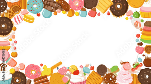 Indulge in a vibrant and playful border filled with a delightful assortment of colorful candies, donuts, cupcakes, and cookies, perfect for adding sweetness to any design project.