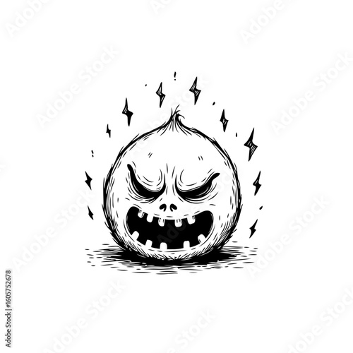 Cartoonish evil character with lightning bolts around it, illustration perfect for Halloween themed designs, embodying mischief