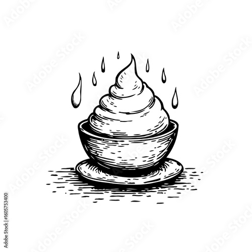 Creamy dessert in a bowl with dripping syrup illustration a sweet treat delicacy delight