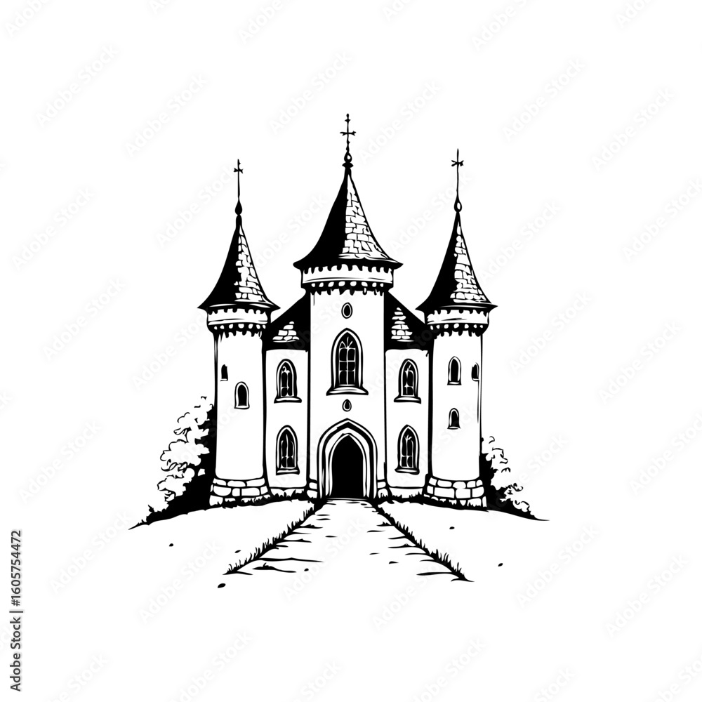 Fototapeta premium Enchanting gothic castle illustration evoking fairytales fantasies and medieval ages for graphic design and storybooks bringing dreams to life