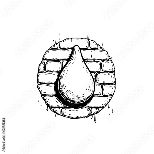 Vintage wall with water drop detailed illustration evokes a sense of nostalgia and intrigue representing resilience