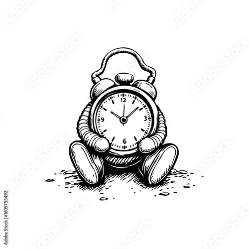 Whimsical clockwork character illustration embodies timelessness and the playful nature of time, surreal concept
