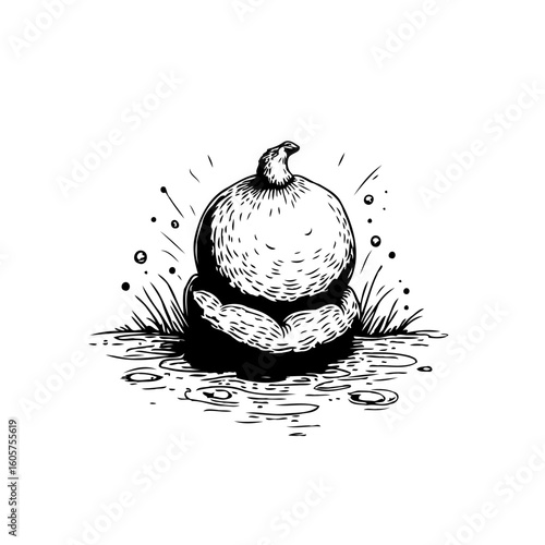 Humorous depiction of a bird character with strong muscular arms and a whimsical style design