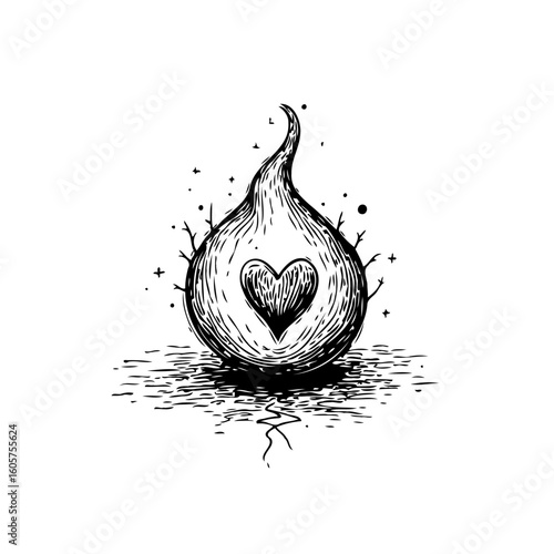Mystical heart orb with branches and cracks vector illustration, a concept of love growth and fragility