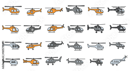 Collection of Colorful Helicopter Icons Aerial Transport and Aviation Graphics
