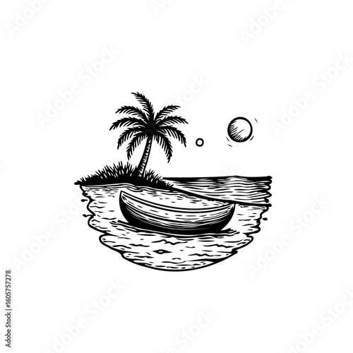 Serene tropical island escape with a tranquil boat ride under the sun artwork rendition