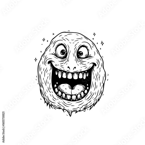 Humorous cartoon character design featuring a smiling face, expressing joy, humor, and quirky personalities with unique facial expression