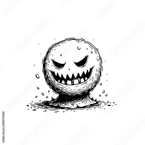 Cartoonish spooky monster with menacing grin and sharp teeth evokes halloween night fright