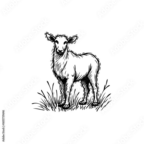 Isolated lamb illustration showcasing intricate linework that evokes a serene country atmosphere and farm life depiction