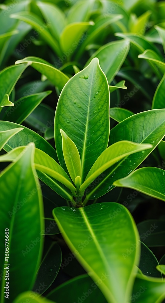 Obraz premium Close-up view of vibrant green leaves.
