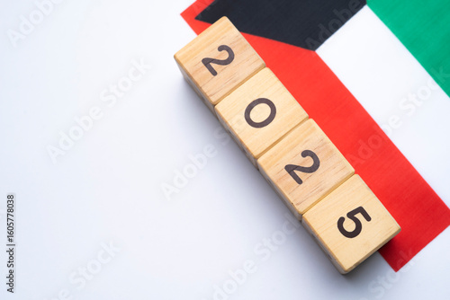 2025, Kuwait, Kuwait flag with date block, Concept, Important events for Kuwait in the new year, election, economy, social activities, central bank, Kuwait foreign policy
