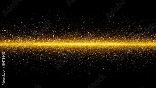 A horizontal line of bright golden particles against a dark background with falling particles