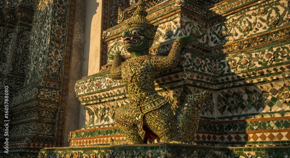 Fototapeta premium Green Yaksha Guardian at Wat Arun Ratchawararam Ratchawaramahawihan