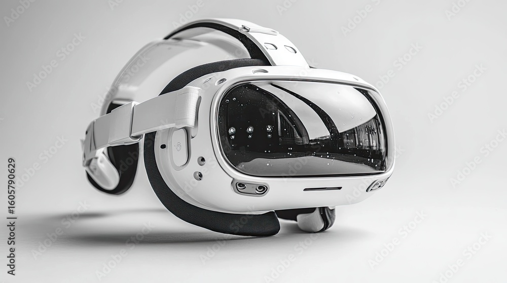 Obraz premium Immersive virtual reality headset on a pristine white backdrop for digital experiences