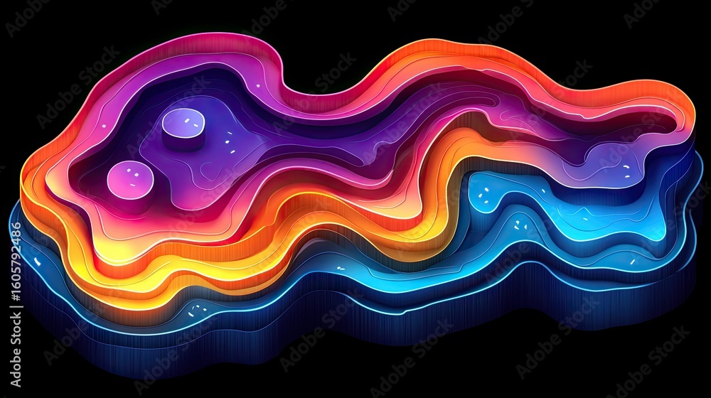 Obraz premium Vibrant abstract topographic map with neon illumination for digital art projects