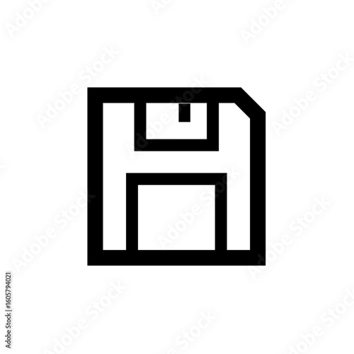 Simple black and white graphic of a floppy disk.