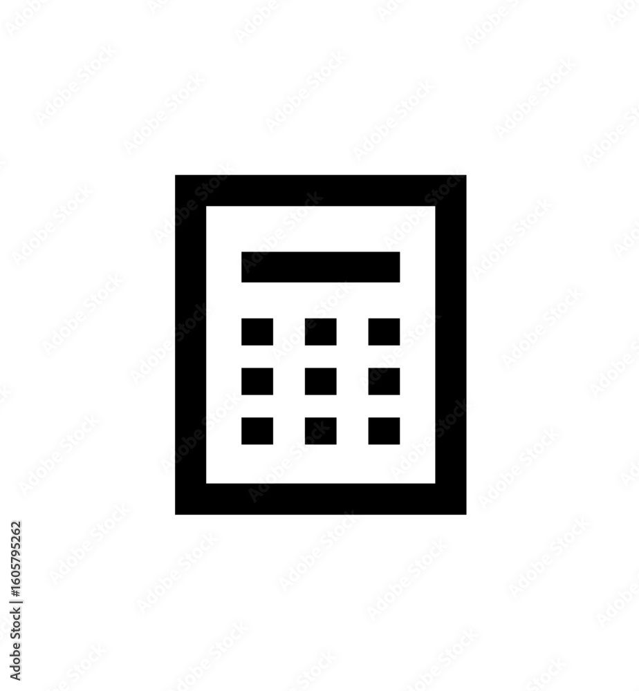 Simple black calculator icon, rectangular design, numerical keypad, basic interface. Simple black calculator icon, rectangular design, numerical keypad, basic interface.