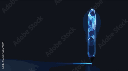 Futuristic digital pen drawing a glowing line on dark background conceptual design.