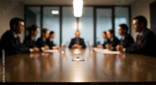 Anonymous business team in a dark boardroom meeting. Focus on strategic corporate discussion and executive leadership.