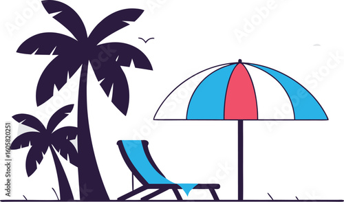 Dreamy tropical beach escape with swaying palms, warm sun, and relaxing chaise lounge calling to you for summer vacation bliss and carefree days, pure paradise