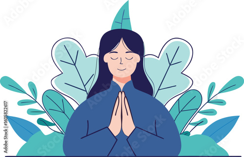 Find inner peace and tranquility with a beautiful meditating woman, perfect for wellness blogs, mindfulness apps, and yoga studios seeking serenity and balance
